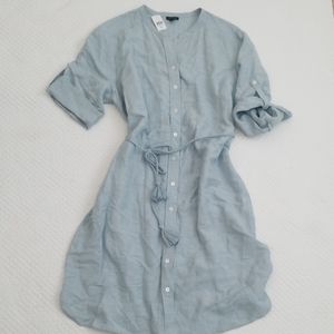 NWT Ann Taylor Dress linen blend shirt dress blue